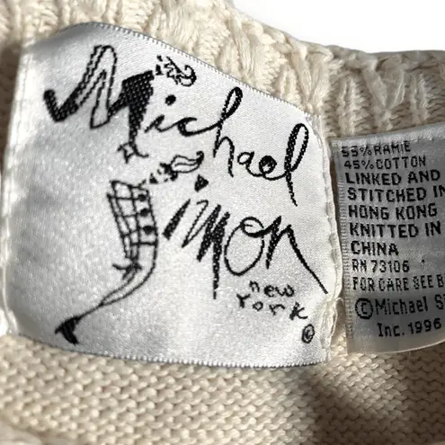 Vintage 1996 Michael Simon Heart Sweater Pink Red Button Crewneck Cardigan White Size M