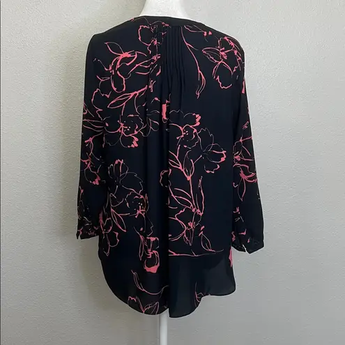 NYDJ Pleat Back Blouse Navy/Pink Size Small