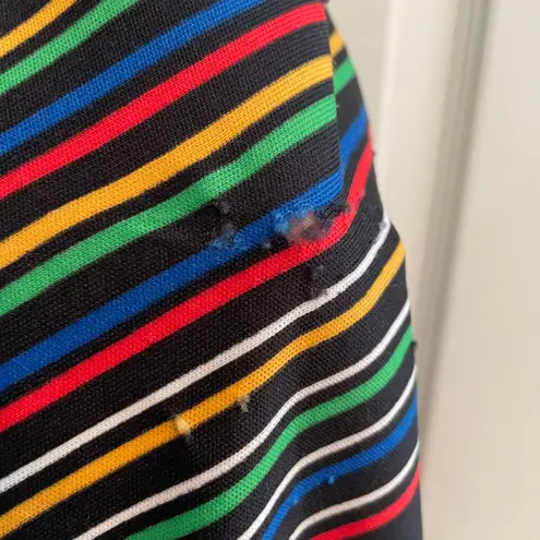 Vintage 70s Chevron Stripe Midi Dress Multicolor Size 11 Retro Mod Go Go Shift Black