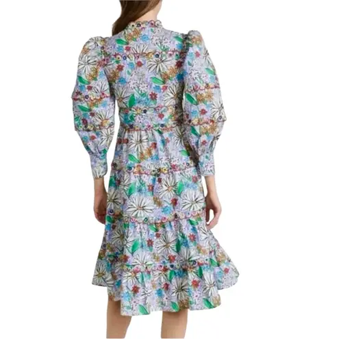 CELIA B Oliver Floral Scalopped Embroidered Midi Dress Size L White Size L