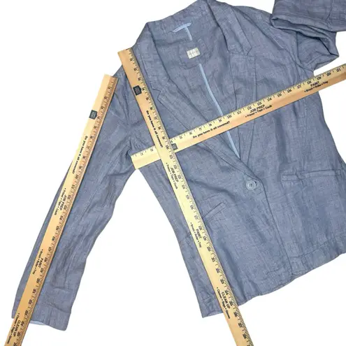 Poetry Blue 100% Linen Lightweight Blazer Jacket Sz 6 Pockets Unlined Lagenlook