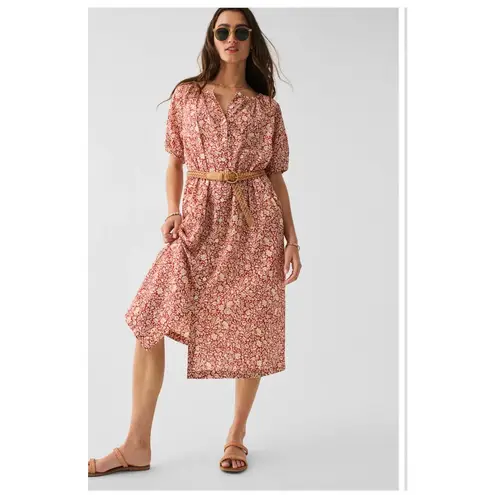 Faherty Carmel Midi Dress Size XS Spice Sunrise Floral Orange Shirtdress Boho