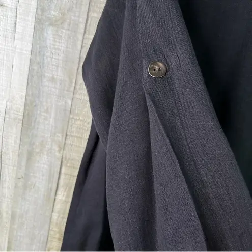 Caroline Rose Linen 1X Black Crewneck 3/4 Tabbed Sleeves Tunic Top Oversized