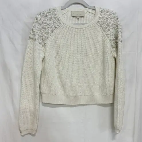 Michelle Mason  Faux Pearl-Embellished Cotton Cropped Knit Sweater White Womens S