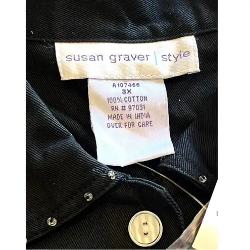 Susan Graver NEW Womens 3X Black Denim JEAN JACKET Embroidered Sequin Mob Wife