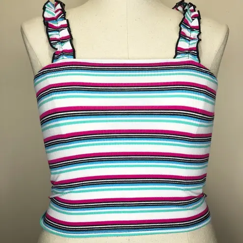 Self Esteem Striped Ruffle Strap Crop Top