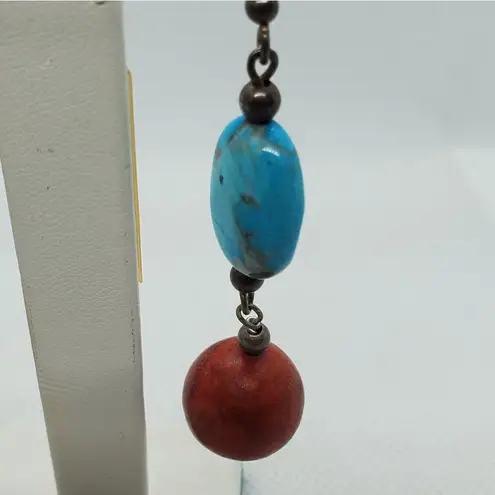 Sterling Silver Turquoise & Coral Dangling Earring Red