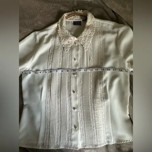 Laura Scott Vintage Lace Collar Cream Blouse Size 10