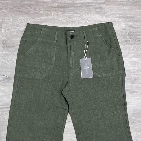 Flamingo New Flamingals Linen Blend Flare Low Waist Dress Pants Size Small Women’s Green