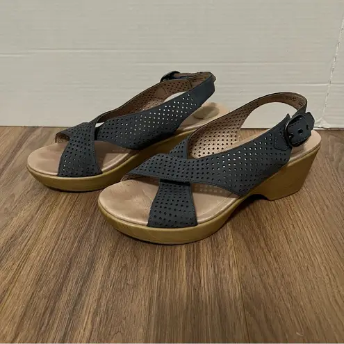 Dansko Women’s Blue Perforated Leather Wedge Sandals Size 41 (US 10-10.5)