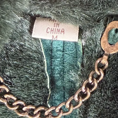 Vintage SYNERGY Womens Hunter Green suede Leather Hooded Winter Coat Jacket Size M