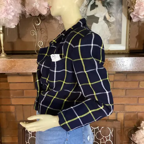 Kasper VINTAGE 1990'S FOR ASL BLUE & YELLOW PLAID CROPPED BLAZER (4)