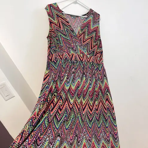 Ny Collection Plus Size Multicolor Sleeveless Maxi Dress Rainbow Chevron Stripe