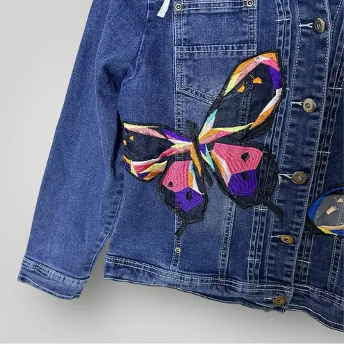 Vintage Y2K Butterfly Denim Jacket Large Embroidered Jean Blue