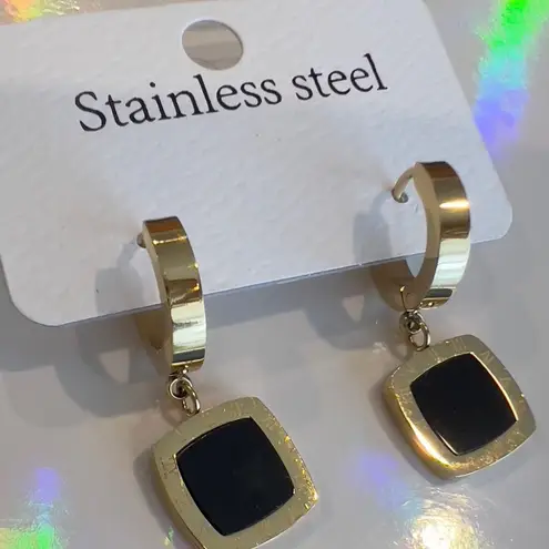 Fashion titanium steel roman numerals geometric square earrings Gold