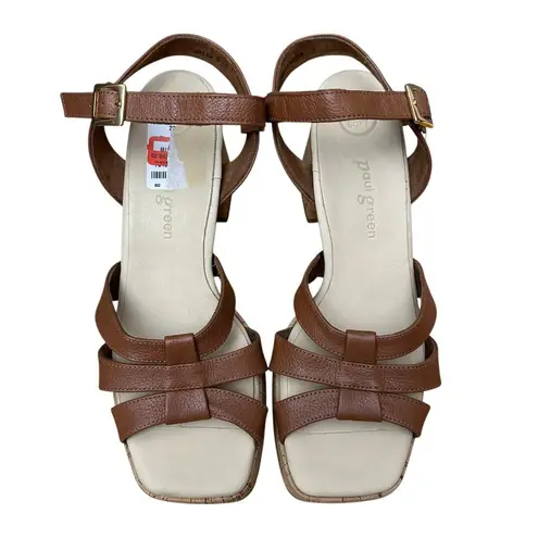 Paul Green Women’s US 9.5 UK 7 Tina Cognac Leather Cork Heel Sandals Slingback