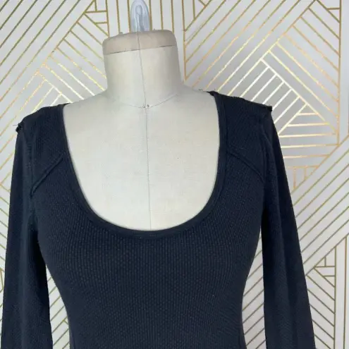 Free People ‎ Bandana Cuff Thermal Top in Black Size US XS
