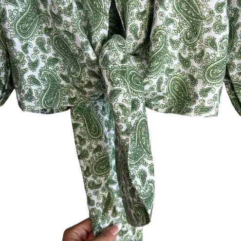 Faithfull the Brand Jacinta Top Size XS Green Sable Paisley Cropped Tie Front