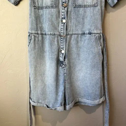 Chelsea and Violet  Denim Jumpsuit Romper Shorts L NWT Utility Boho Blue preppy new