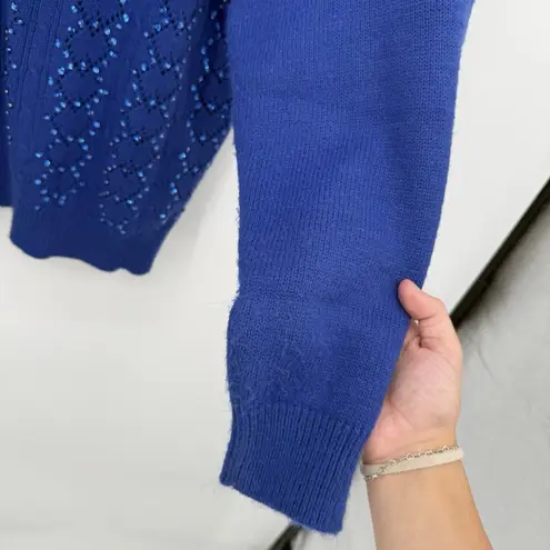 Tan Jay Vintage Blue Sequin Crewneck Sweater Acrylic Size Large
