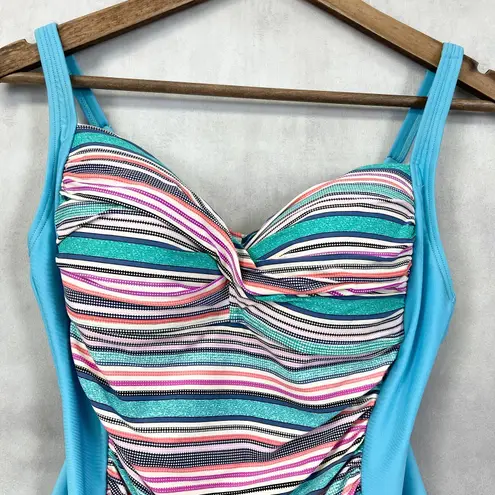 Romenza Targo Womens One Piece Swimsuit Size 8 Twist Striped Beachy Summer