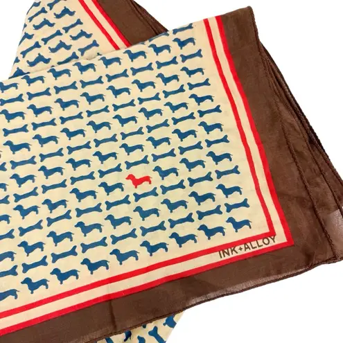 Ink + Alloy Olivia Square Scarf Dachshund Dog Print Brown Red Cream
