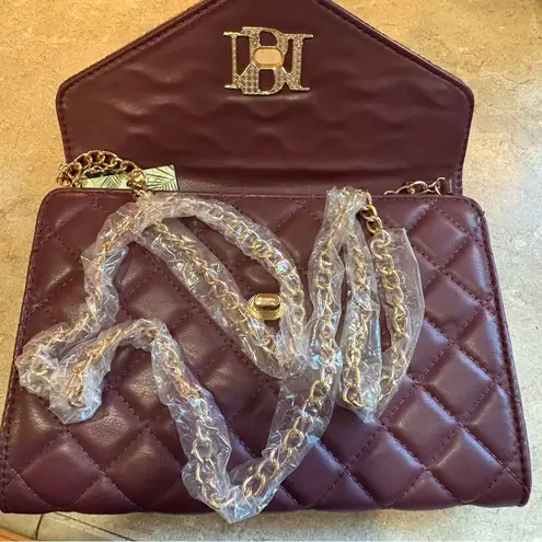 Badgley Mischka Purple Crossbody Bag with Gold Hardware and Quilted Design