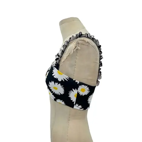 Year of Ours Daisy Floral Print Ruffle Strap Sports Bra Black Size XS