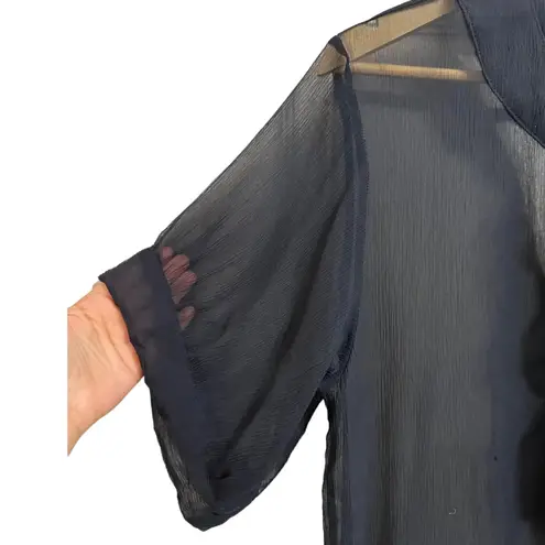 Sunner Silk Short Sleeves Tunic Top Ruffle Accent Black Size Small