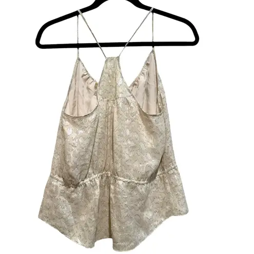 Rebecca Taylor OFF-WHITE CREAM SILVER METALLIC THREAD RACERBACK HALTER TANK TOP