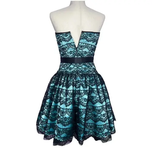 Gunne Sax Jessica McClintock for  lace teal satin strapless dress size 7/8