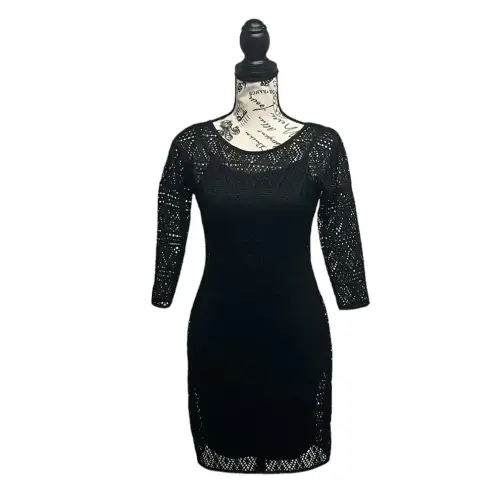 EXPRESS Vtg Sheer Crochet Black Dress XS Witchy Goth Grunge Dark Coquette Sheath