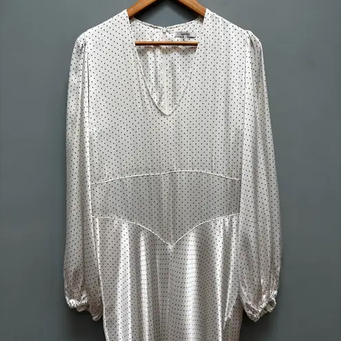 Ganni  Cameron Gathered Polka-dot Satin Long Sleeve Maxi Dress In Egret XL