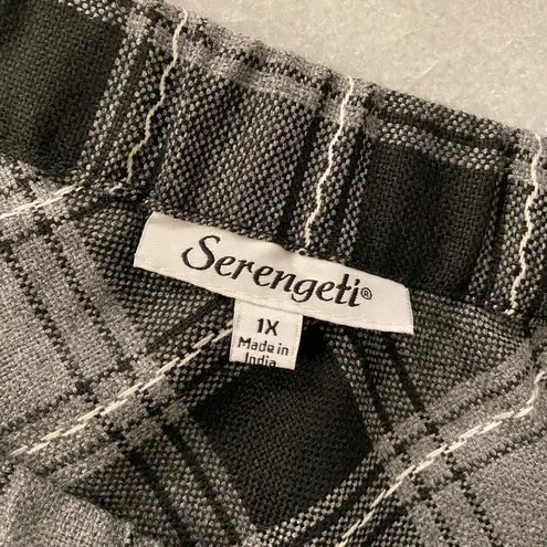 NWOT Serengeti Size 1X Black Gray Plaid Front Pleated Elastic Waist Maxi Skirt