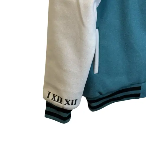 NWT Teal & White Reversible Varsity Jacket by The Hideout Clothing Size Large