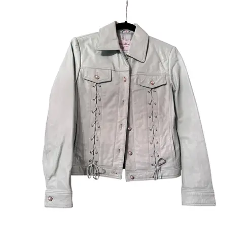 Patricia McCoy collectoin Lace Up Leather Jacket Mint Green Moto Style Size XXS