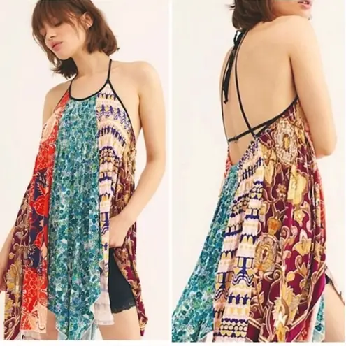 Free People  Can’t Tie Me Down Tunic Patchwork Asymmetrical Dress Multicolored