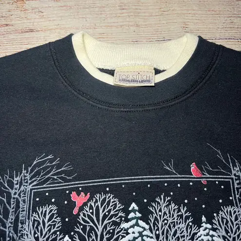 VTG 90s Top Stitch Morning Sun Black Cardinal Christmas Sweatshirt Womens Large