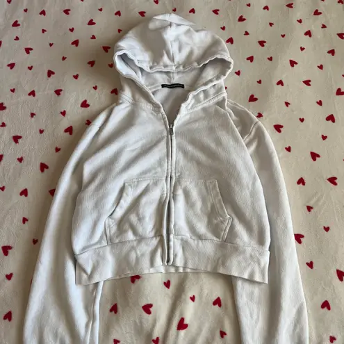 Brandy Melville white zip up christy cropped hoodie