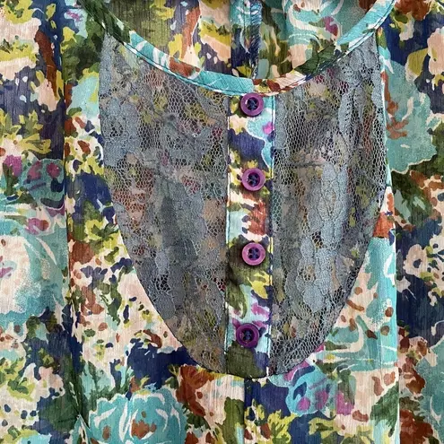 Fire Los Angeles Floral Peplum Blouse Top Lace Detail ~ Women’s Size Small