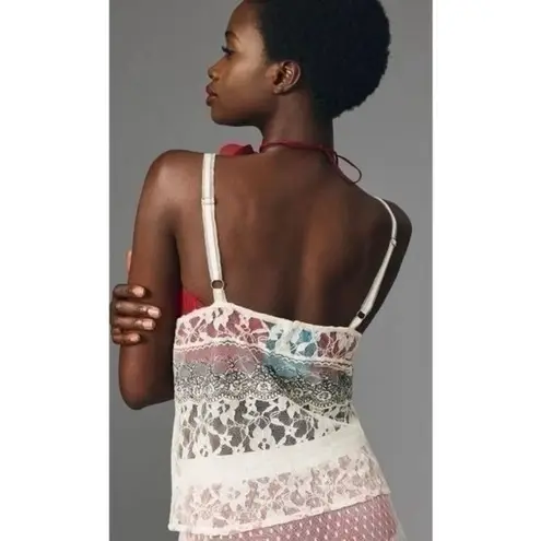 Anthropologie Cream Lace Chemise with Floral Design Size XL