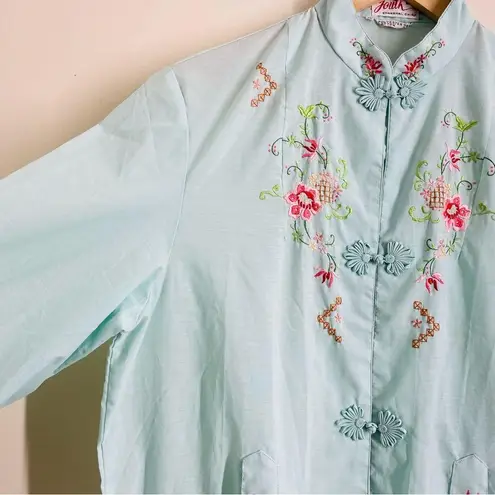 Vintage Chinese Traditional Embroidered House Robe Aqua Blue size M (40) Size M
