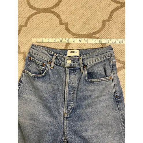 AGOLDE  Riley distressed knees button fly high waisted blue jeans, size 25