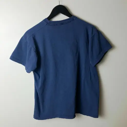 On Vacation T Shirt 80s Distressed Vintage Blue Large L USA Travel Leisure Solid