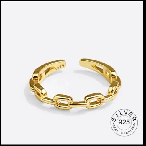 Boutique Unisex Cuban Chain 14k Yellow Gold-Plated Ring Adjustable Band Size Small