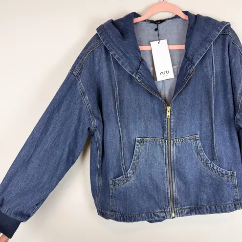 NWT Ruti Relaxed Denim Hooded Jacket Zip Up Slouchy Size Small/ Medium Blue