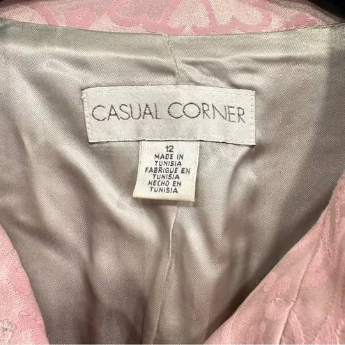 Vintage Y2K Casual Corner Pale Pink Damask Button Front Jeans Jacket Size 12