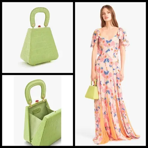 STAUD ππ Kenny Bag Pistachio Crocodile Embossed