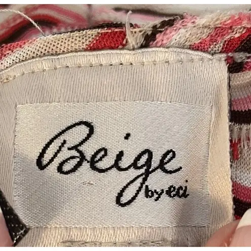 ECI VTG Maxi Dress Sz LG Red Brown Pucker Knit Striped Short Cap Sleeve Retro