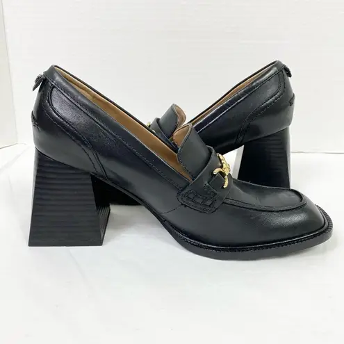 Sam Edelman  New York Quincy Black Leather Horse Bit Square Heeled Loafers